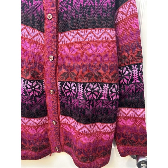 Vintage Alpaca Connection Nordic Knit Cardigan Vibrant Pink Purple Sweater Small - Picture 4 of 9